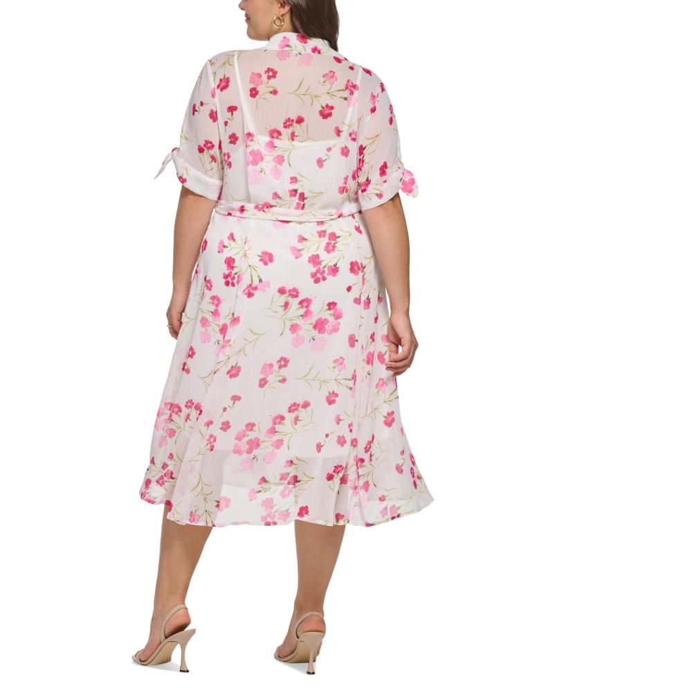 Calvin Klein Women Shirt Dress Midi Dress Short Sleeve Button Floral A6364 - Picture 14 of 18