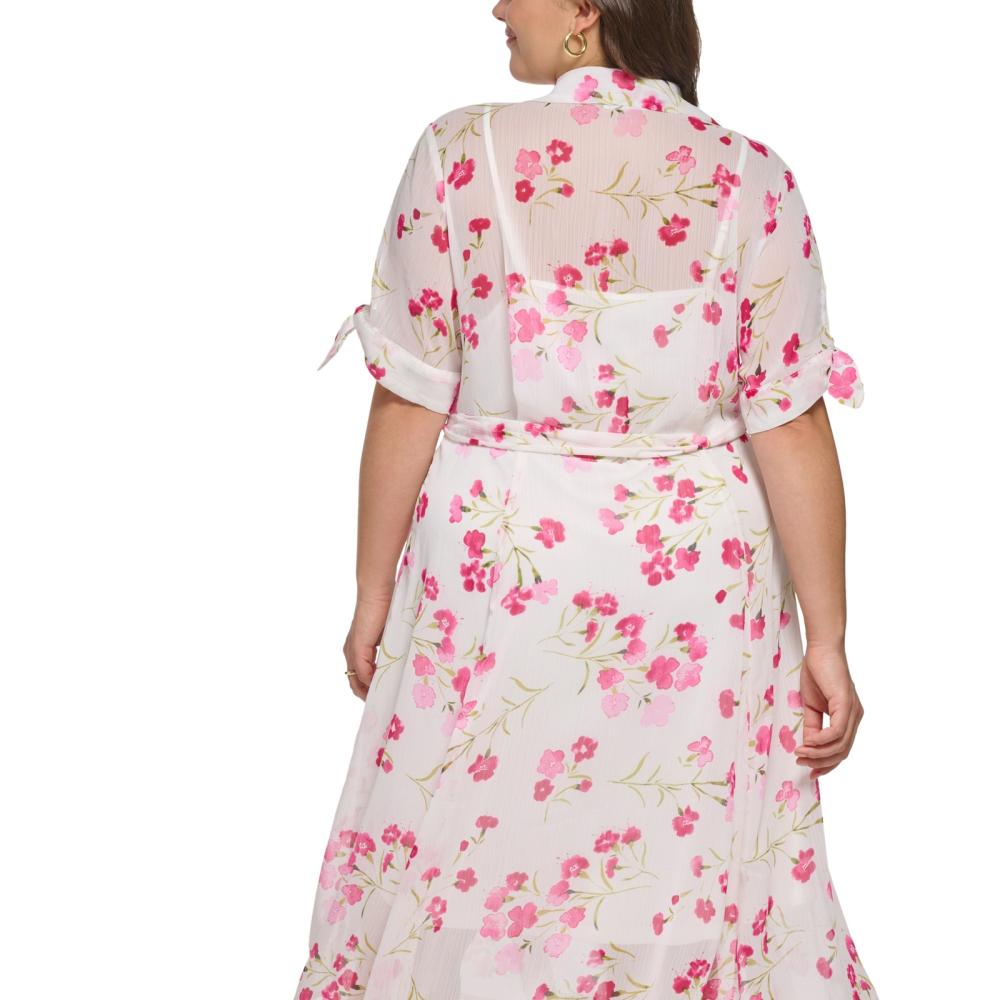 Calvin Klein Women Shirt Dress Midi Dress Short Sleeve Button Floral A6364 - Picture 15 of 18