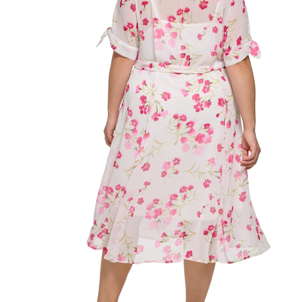 Calvin Klein Women Shirt Dress Midi Dress Short Sleeve Button Floral A6364 - Picture 16 of 18