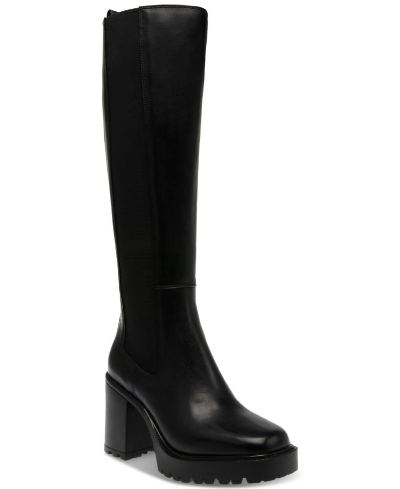 Steve Madden Women's Deegan Knee High Boots Leather Block Heel Adjustable S290 - Picture 5 of 8