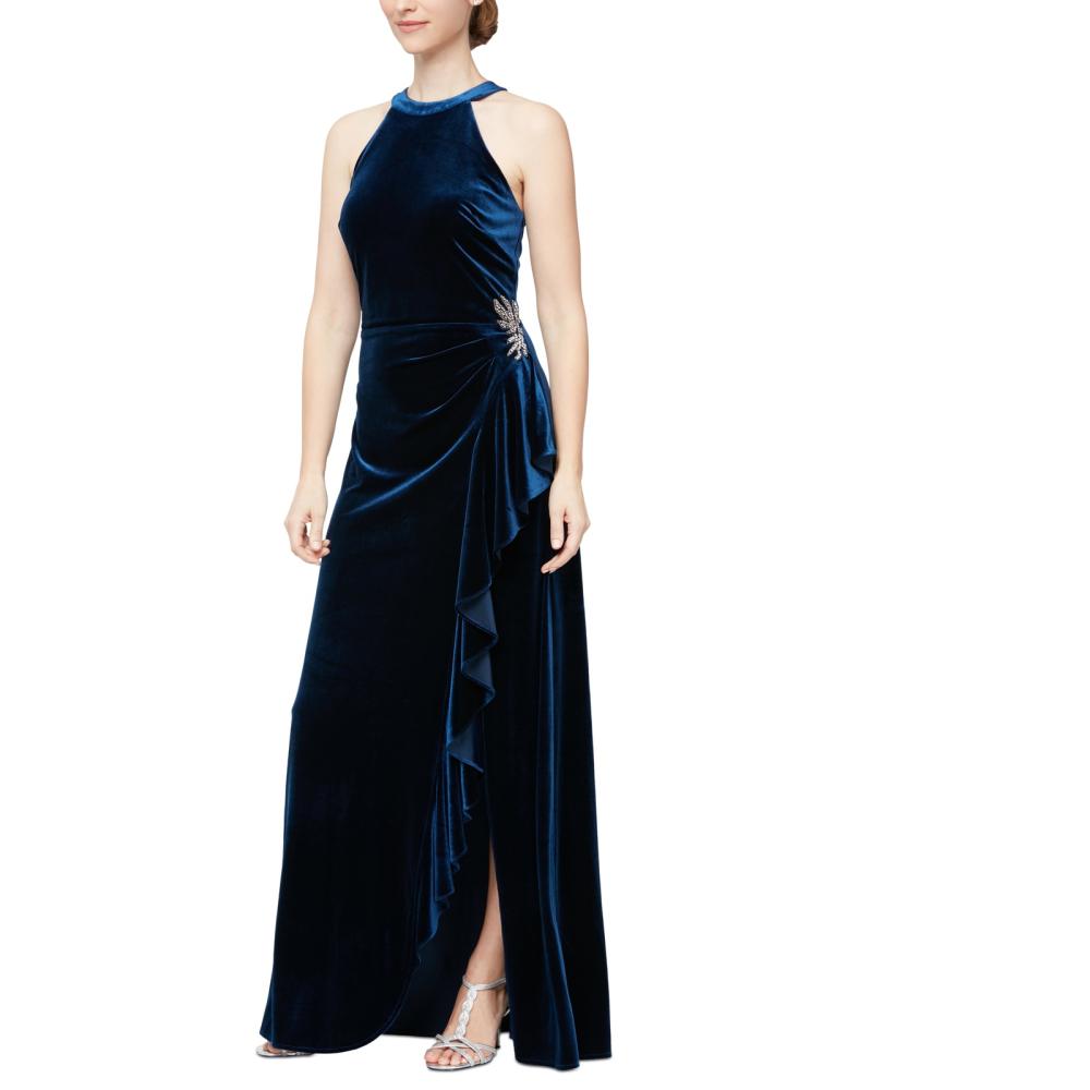 Alex & Eve Women's Long Maxi Dress Side Slit Solid Sleeveless Velvet A2488 - Picture 9 of 16