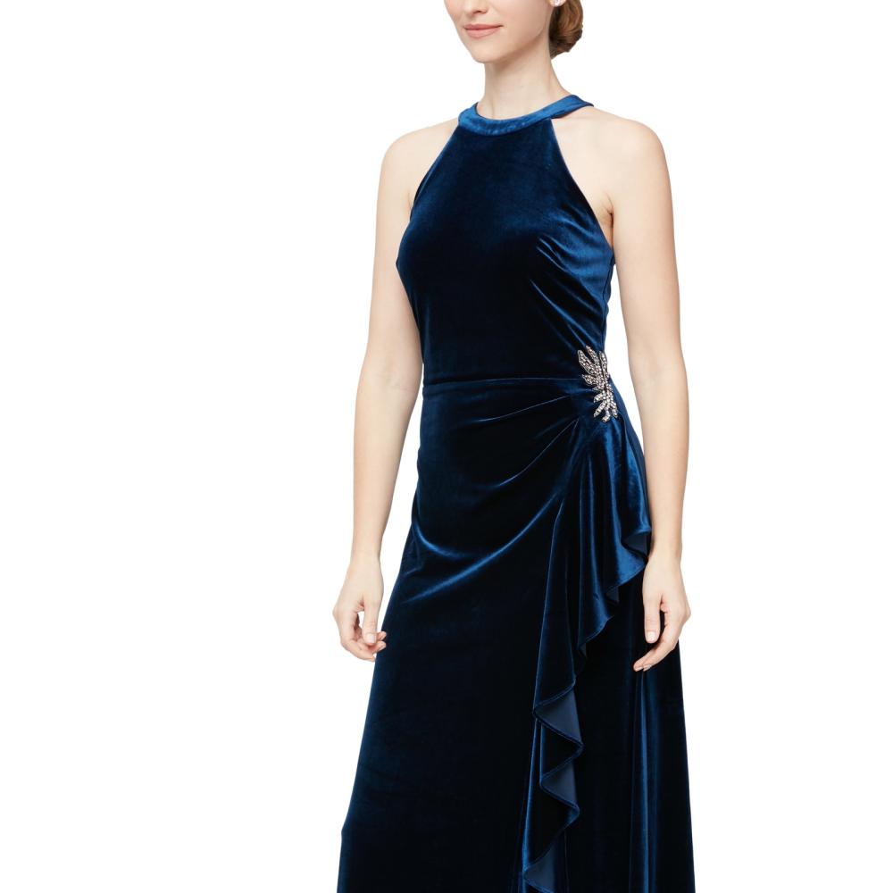 Alex & Eve Women's Long Maxi Dress Side Slit Solid Sleeveless Velvet A2488 - Picture 10 of 16
