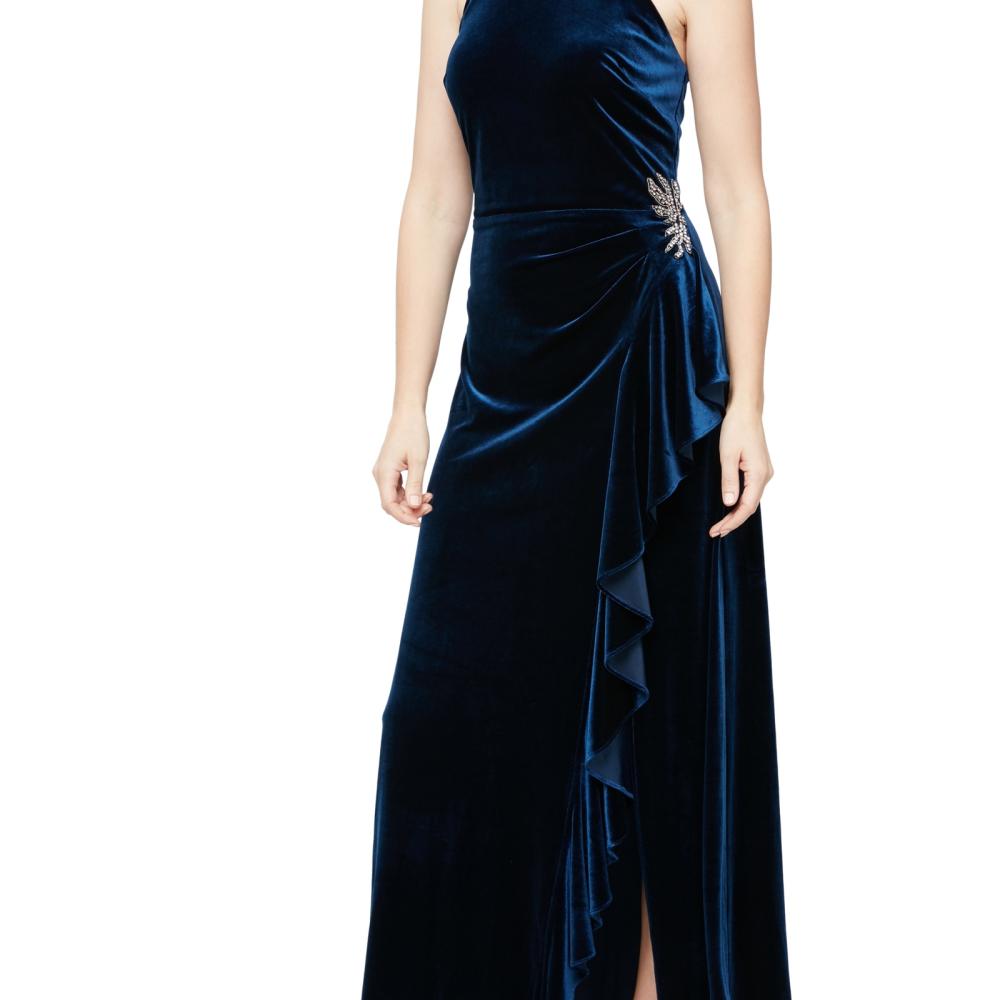 Alex & Eve Women's Long Maxi Dress Side Slit Solid Sleeveless Velvet A2488 - Picture 11 of 16