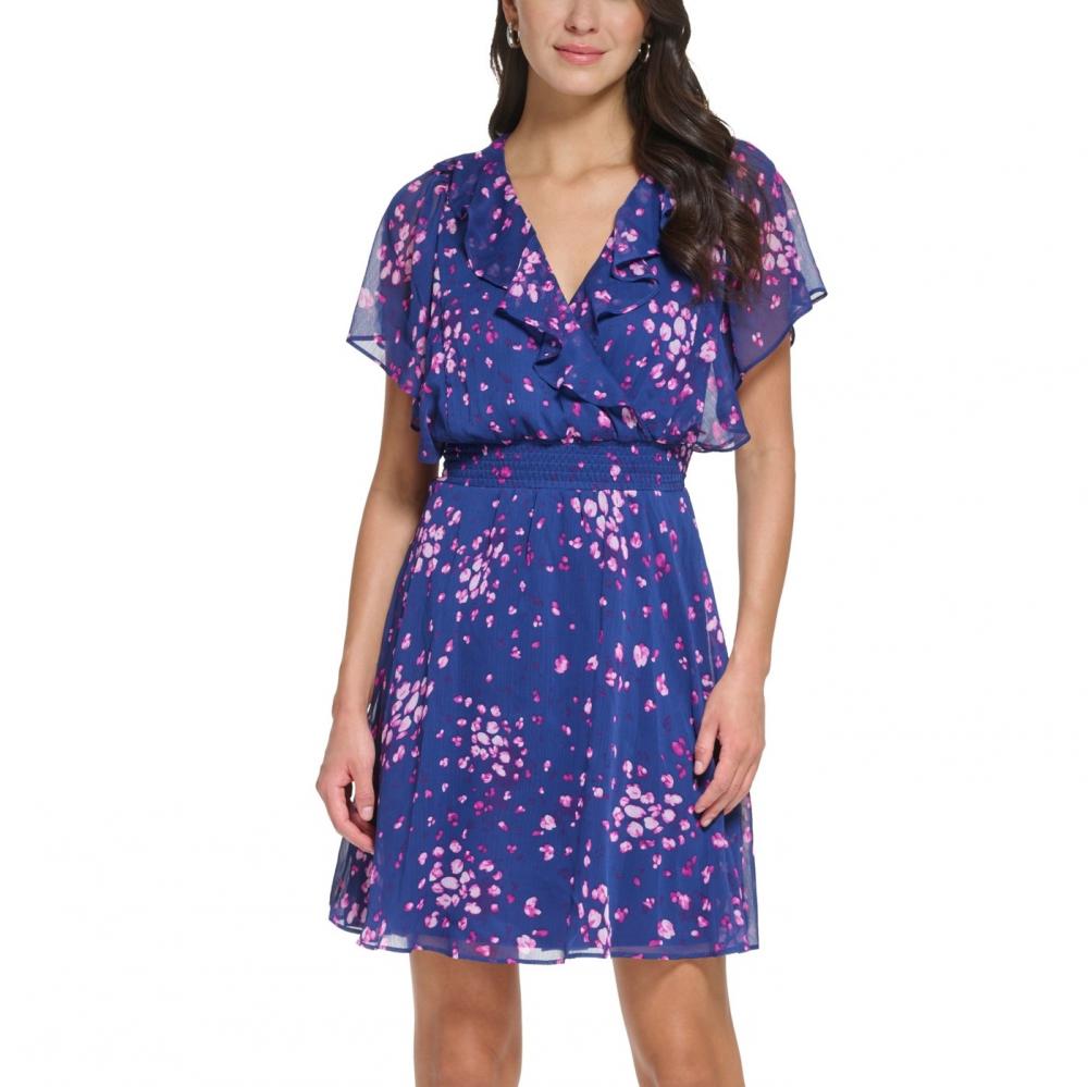 合馬公式アカウント1様　DKNY フリル DKNY Women Fit & Flare Knee Length Dress Short Sleeve Ruffle