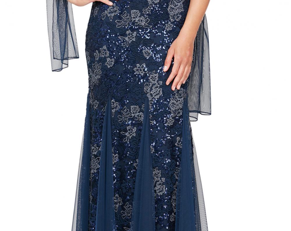 New $259 Alex Evenings Women's Long Short Sleeve V-Neck Maxi Dress A4203 - Picture 8 of 8