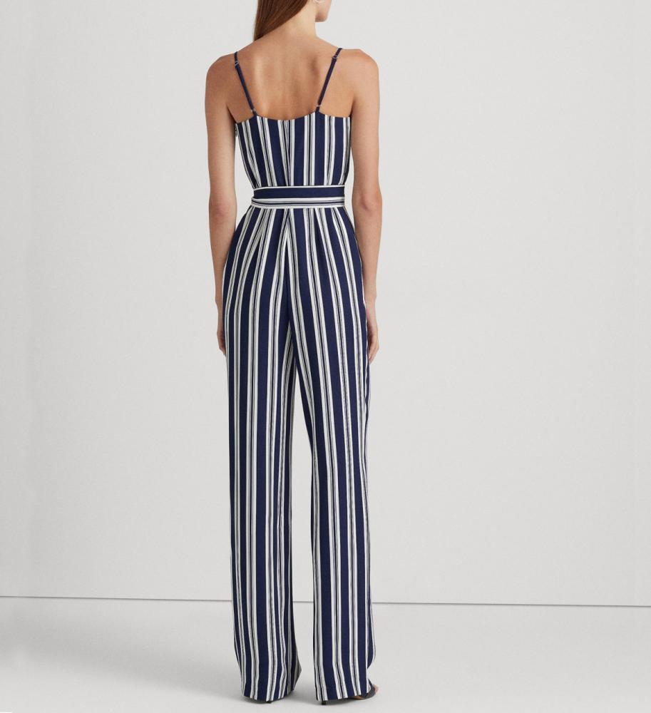 New $265 Lauren Polo Ralph Lauren Women's Stripe Belt Sleeveless Jumpsuit A2526 - Picture 10 of 16