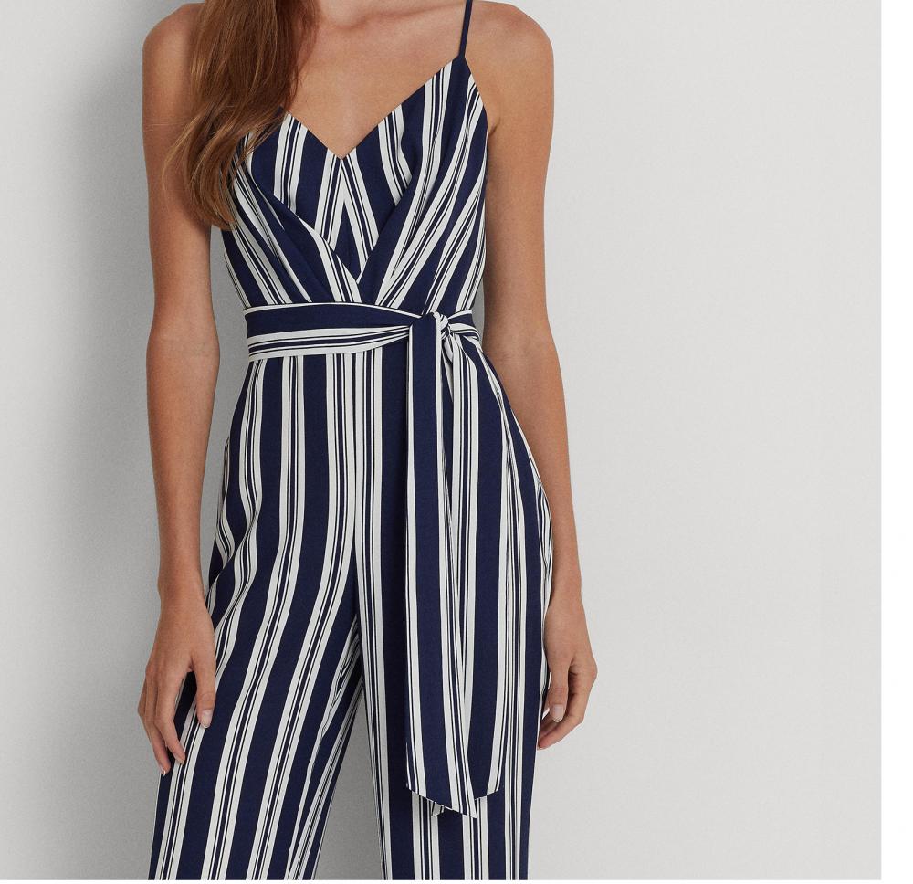 New $265 Lauren Polo Ralph Lauren Women's Stripe Belt Sleeveless Jumpsuit A2526 - Picture 16 of 16