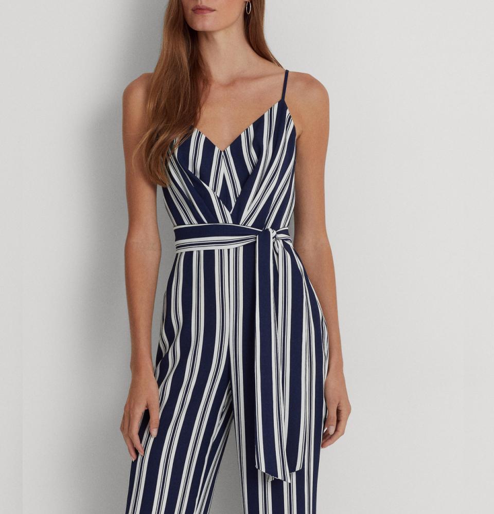 New $265 Lauren Polo Ralph Lauren Women's Stripe Belt Sleeveless Jumpsuit A2526 - Picture 11 of 16